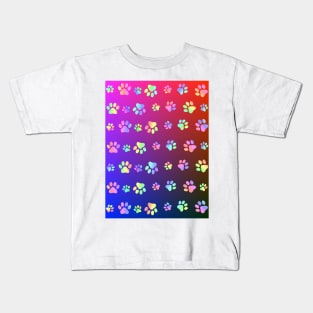 COLORFUL Dog Paw Print On Dark Blue Kids T-Shirt